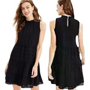 Ann Taylor Eyelet Tiered Swing Sleeveless Dress Black XSP